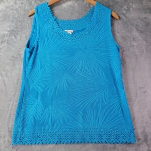 Belle Amie Blue Textured Knit Tank Top Women's Medium Sleeveless‎ Stretch Casual